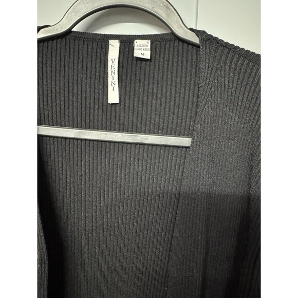 Venini  Cardigan Sweater Black Button Down Ribbed Classic Fit Rayon Blend Career - Picture 3 of 6